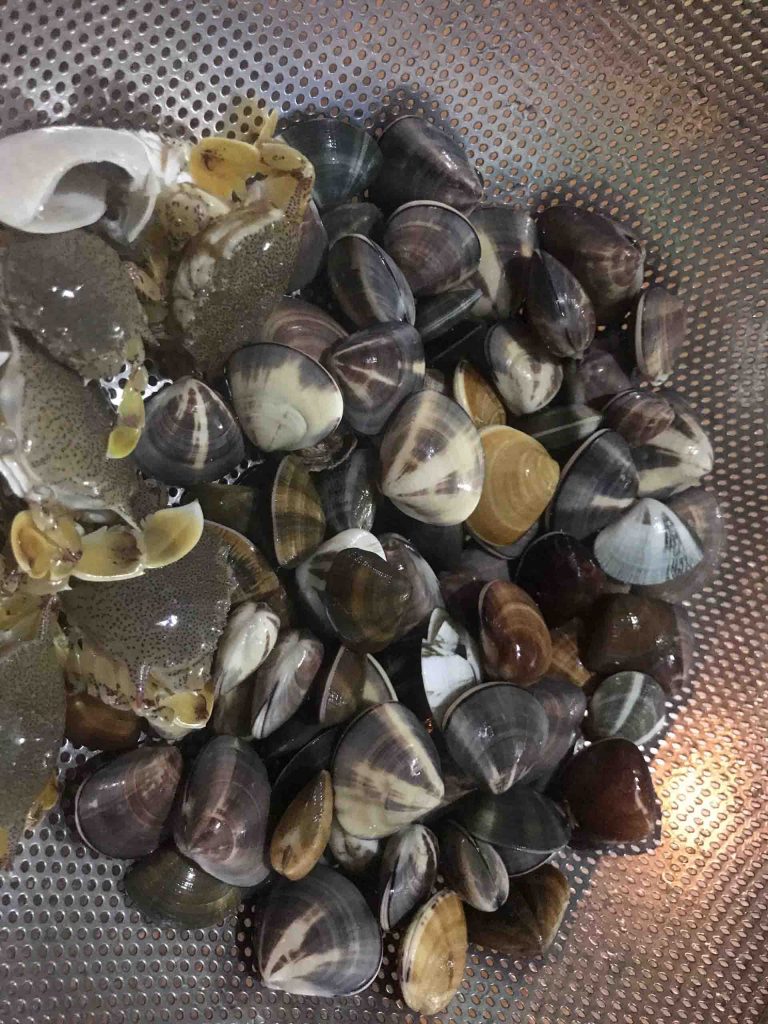 Những giỏ ngao tươi ngon đã đầy.